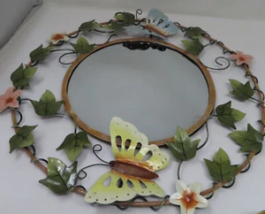 Metal Butterfly Round Wall Mirror Ivy 16" Diameter - Picture 1 of 4