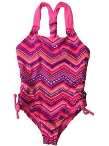 Girls Hot Neon Pink Purple Orange & White Swimming Suit Tribal Heart One Piece 4 - Picture 1 of 1
