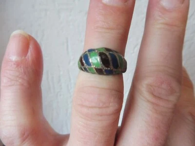 Anello Vecchio In Argento 925, Emaillato Multicolore - Immagine 1 di 4