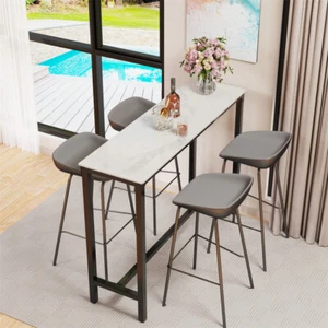 High Bar Table Modern Pub Table Dining Marble Cafe Desk White Black 120x40x105cm - Picture 1 of 11
