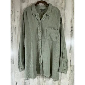 Natural Reflections Button Down Shirt Size 1X Seagrass Sage Green Gauzy Frayed - Picture 1 of 9