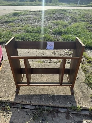 Britannica Encyclopedia  Walnut-Finish Book Rack Vintage1963 - Image 1 of 4