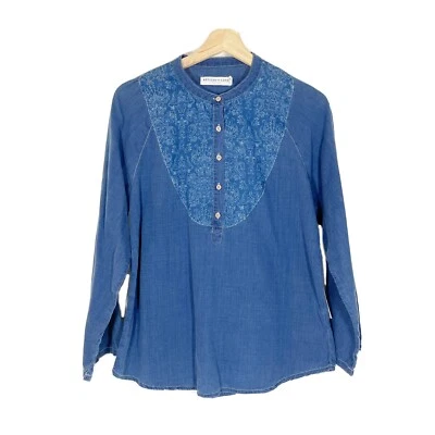 Nuevo con etiquetas Top Artisan de Luxe Chambray Popover Mangas Largas Azul Talla S Foto 1 de 4