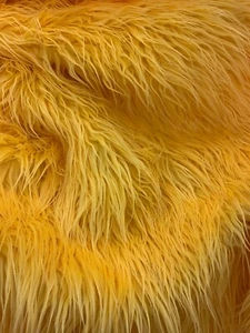 Fake FAUX FUR FABRIC By The Yard- Mango Yellow- Fake Fur Mongolian Long Pile - Picture 1 of 9