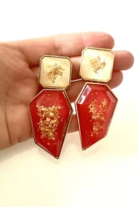 Chunky Red Abstract Drop Statement Earrings Pierced NEW - Picture 1 of 6