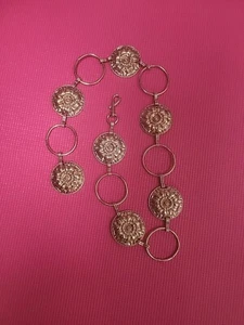 Cintura/Collana Vintage Tono Argento Medaglione Tondo Concho 37 In Lungo Fine - Foto 1 di 4