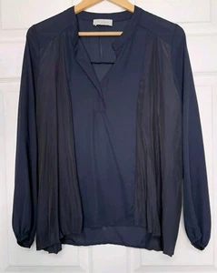 Lola & Sophie Navy Blue Tunic Women Small Long Sleeve V Neck Blouse NWT Classic - Picture 1 of 12