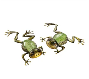 Frog Statues Set of 2 18" Long Metal and Glass Green Freestanding or Hanging - Photo 1 sur 2