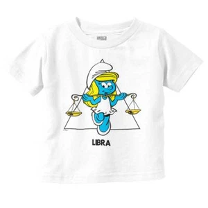 Smurfette Cartoon Libra Scales Zodiac Sign Toddler Boy Girl Youth T Shirt Tee - Picture 1 of 6