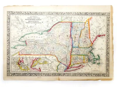 MID-19TH C ANTIQUE 1860 HAND COLORED NEW ENGLAND MAP BY S. AUGUSTUS MITCHELL JR. - Image 1 of 4
