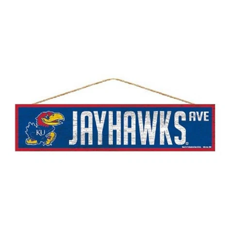 Kansas Jayhawks 4"x17" Wood Sign Avenue Design [NEW] NCAA Street Banner Wall Cover