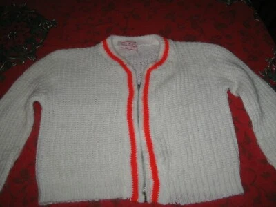 Cárdigan Suéter Vintage Infantil Blanco Cremallera Frontal Orlon Acrílico Años 60 Foto 1 de 4