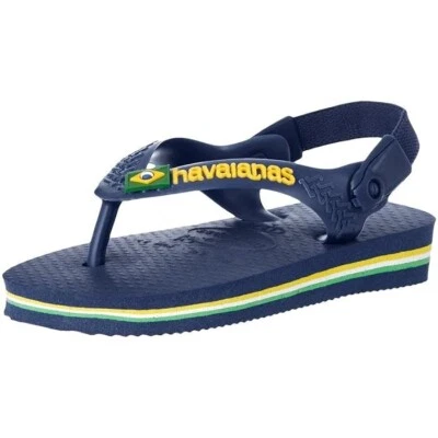 NEW Havaianas Kids Baby Brazil Logo Navy Blue Sling Back Flip Flop Sandal - Image 1 of 4