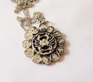 Vintage Silver Tone Cancer Zodiac Crab Pendant Necklace Retro 70s - Picture 1 of 4