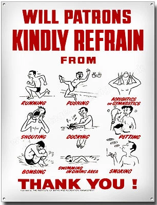 VINTAGE SIGN DESIGNS ANTIGUO LETRERO METÁLICO DE BAÑOS A3, BUCEO, NATACIÓN, DECORACIÓN, DEPORTES ACUÁTICOS