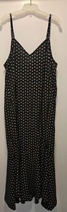 Ava & Viv Black Print Dress - 2X - Spaghetti Straps, Ruffle Hem, Flowy Midi, NWT - Picture 1 of 6
