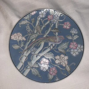 Plato de porcelana azul vintage WBI pájaro del paraíso años 50 pintado a mano 10 1/2" - Imagen 1 de 4