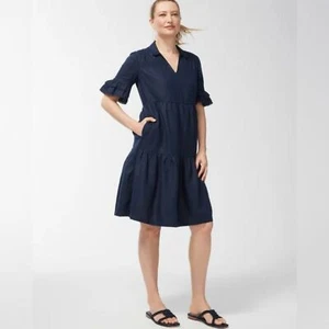 Nuevo con etiquetas Vestido Solero Chico's Lino Clásico Azul Marino Talla 18 - Imagen 1 de 8