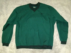 Vintage 90s Nike Men's Swoosh V-Neck Green Pullover Windbreaker Size L - Picture 1 of 9