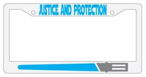 Justice And Protection LIGHT BLUE White Plastic License Plate Frame Star Wars - Picture 1 of 1