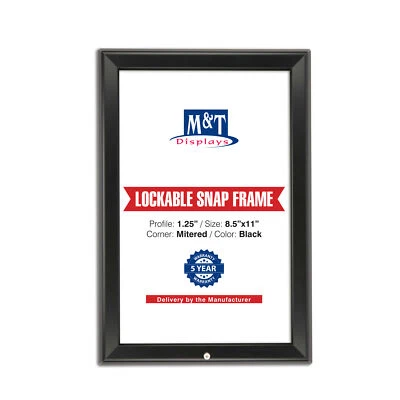 Lockable Snap Poster Frame 8.5x11 Black 1.25" Aluminum Front Loading Picture - Image 1 of 4