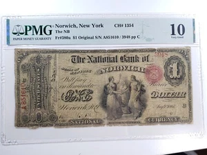 VERY RARE $1 Norwich, NY NATIONAL BANKNOTE ACE PMG VG 10 FR#380A - Picture 1 of 6