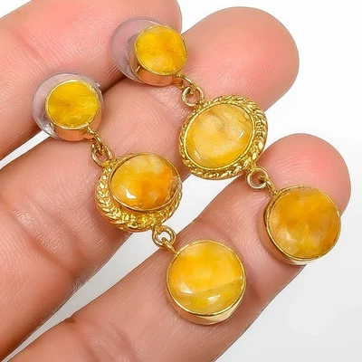 Pendiente antiguo enchapado en oro amarillo de 18k zafiro amarillo (simulado) 1,56" E859 Foto 1 de 3