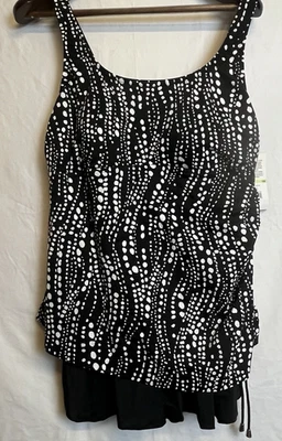Maxine of Hollywood 18W Negro Blanco Punto Tankini Minimizador Modesto Traje de Baño Nuevo con Etiquetas Foto 1 de 4