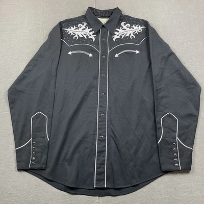 Vintage Roper Shirt Mens XL Black Western Embroidered Cowboy Pearl Snap Floral - Image 1 of 4