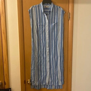 Kavu Women’s Striped Sleeveless Shift Shirtdress Button Down Blue Rayon Small - Picture 1 of 12