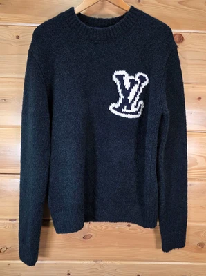 Louis Vuitton LV Intarsia Logo Knit Sweater RM202M Navy Blue XL Italy MSRP 1400+ - Image 1 of 4