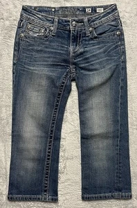 Miss Me Jeans Girls 14 Blue Denim Capri Fleur-de-lis Western Cowgirl 25x18 - Picture 1 of 12
