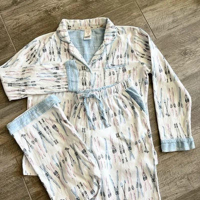 Conjunto de pijama de franela para mujer MUNKI MUNKI talla S bolsillo estampado esquí puño a presión acogedor Foto 1 de 4