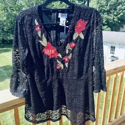 Top Monroe Principal Talla M Negro Encaje Bordado Capricho Bruja Fairycore Romántico 3F Foto 1 de 4
