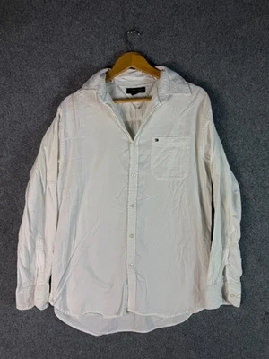 Camisa Tommy Hilfiger Para Hombre Mediana Blanca Abotonada Manga Larga Mezcla Lana Bolsillo Foto 1 de 4