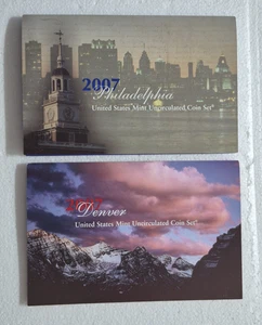 2007 Lot of 2 US Mint Uncirculated Coin Sets, Philadelphia & Denver Mints - Picture 1 of 2
