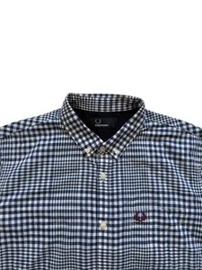 Camisa de manga larga Fred Perry para hombre blanca azul a cuadros - talla grande - Imagen 1 de 8
