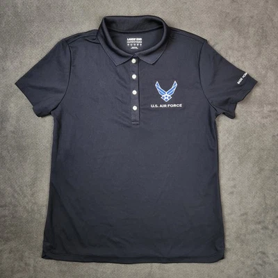 Camisa Polo Academia de la Fuerza Aérea de los Estados Unidos Pequeña Negra Base Guardia de Honor Lands End Foto 1 de 4