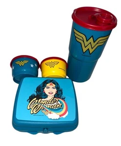 Tupperware lunch box set Wonder Woman Sandwich Keeper, Snack Cup, Tumbler 90s - Picture 1 of 6