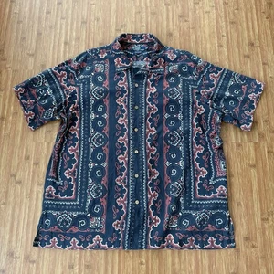 Polo Ralph Lauren Vintage Camp Shirt Men XL Bandana Loop Collar Blue Red FLAW - Picture 1 of 18