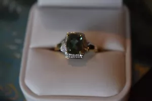 14kt Two Tone 1.8ct Green Labradorite Ring with .13ctw Diamond - Picture 1 of 10