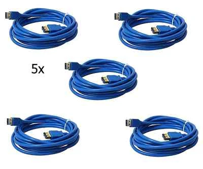Lot 5 of 15Ft. USB 3.0 SuperSpeed Male A to Female A Extension Cable Gold Blue - Image 1 of 2