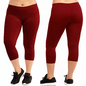 Women Seamless Plus Size Footless Stretch Yoga Pants Capri Leggings Dark Red - Picture 1 of 1