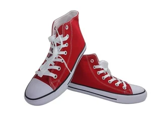Canvas Sneakers Classic Casual Walking Shoes Lace Up High Top: Red - Picture 1 of 1