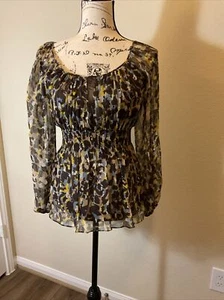 Bcbgmaxazria Womens Multicolor Camouflage Long Sleeve Mesh Blouse Top X-Small NW - Picture 1 of 13