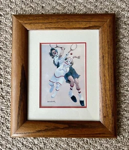 Robert Owen Tennis Match Lithograph Clown Art 5x7 Framed 11x13 - Picture 1 of 3