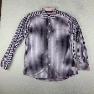 Johnston Murphy Dress Shirt Mens Large Blue Purple Check Plaid Button Up - Picture 1 of 9