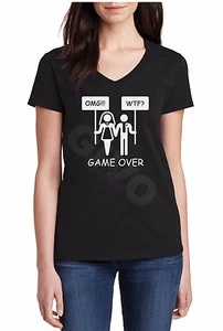 T-Shirt V-Ausschnitt Game Over lustig Hochzeit T-Shirt Hochzeit Junggesellinnenabschied Braut - Bild 1 von 2