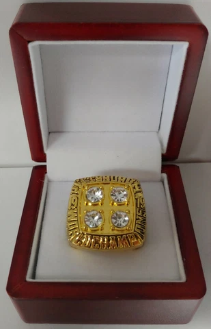Terry Bradshaw- 1979 Pittsburgh Steelers Super Bowl Gold Color Ring W Wooden Box Cover