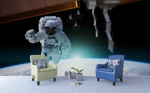 3D Astronaut Earth Space Station Self-adhesive Removeable Wallpaper Wall Mural - Picture 1 of 8